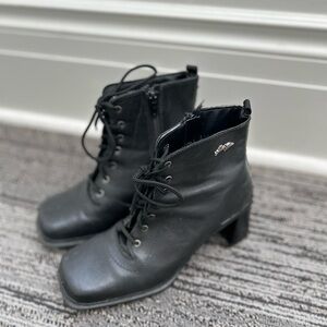 Vintage Black Whimsigoth Square Toe Boots